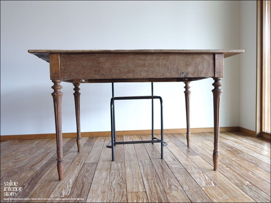 チーク無垢材 ヴィンテージテーブルAnq/E デスク ダイニングテーブル 什器 陳列台 アンティーク 表面再仕上済 世界三大銘木