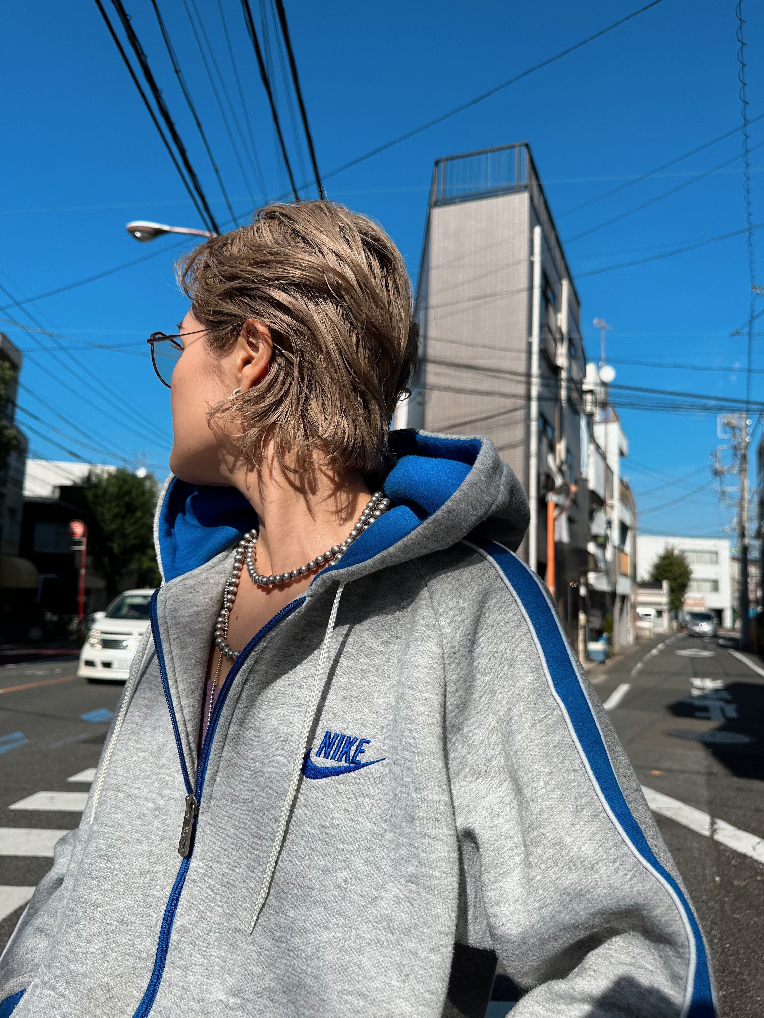 (CS1635)80’s NIKE zip up hoodie (Gray x Blue)