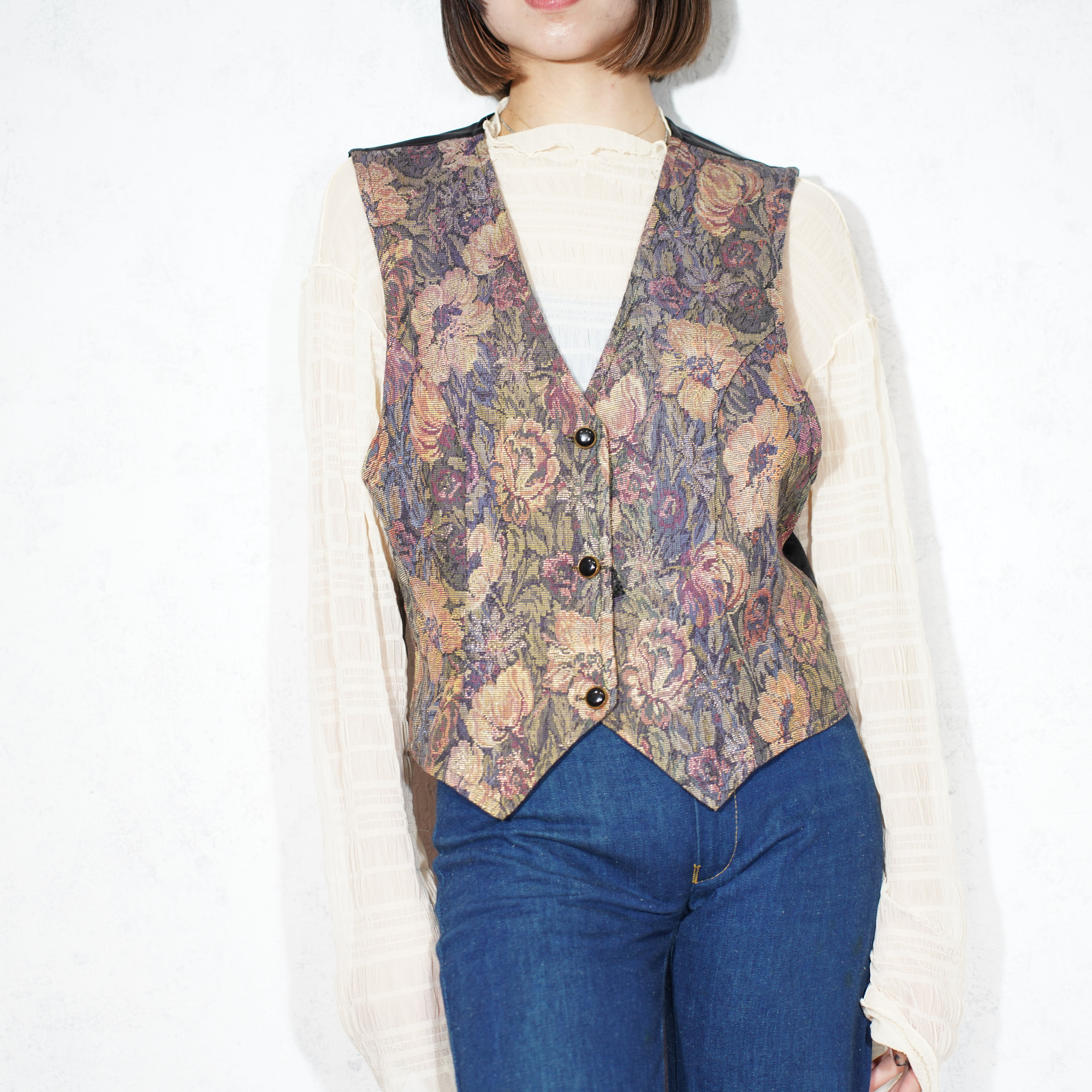 USA VINTAGE AXIOM FLOWER EMBROIDERY GOBELIN GILLET VEST/アメリカ 