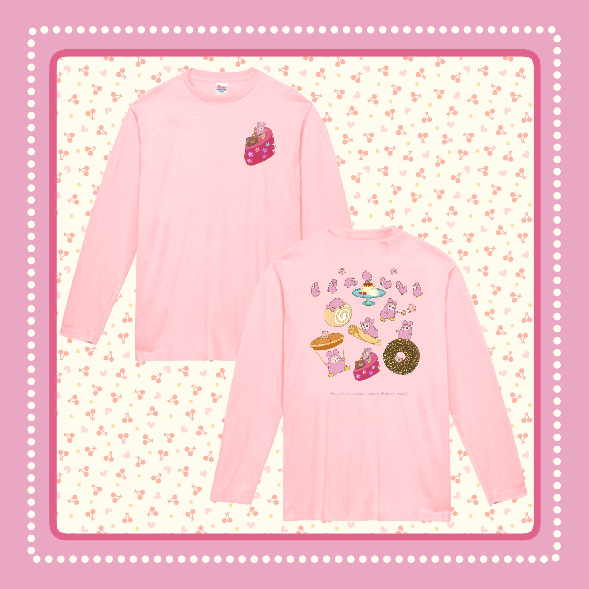 ももちゃんスイーツ選手権 長袖Tシャツ/薄桃 | momochan247