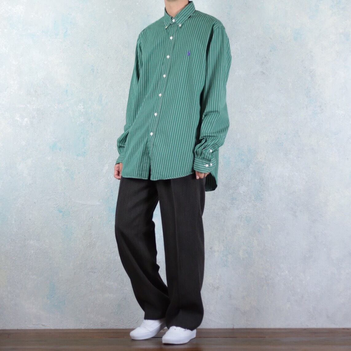 Ralph Lauren モスグリーン ストライプシャツ 【FF-2992】 | cv