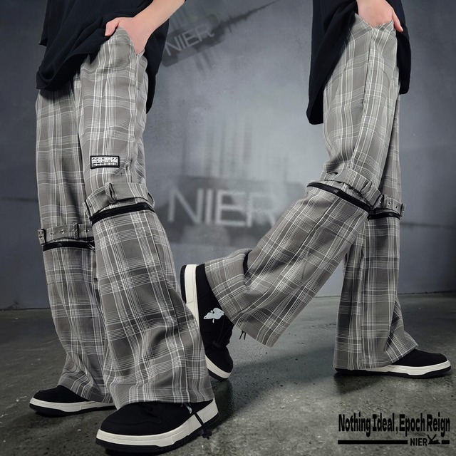 3WAY ZIP×BELT DESIGN GLEN CHECK PANTS
