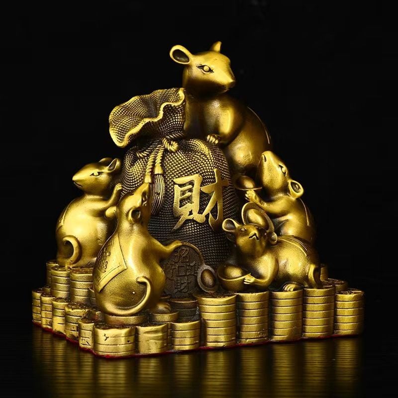 金運 置物 ネズミ ねずみ 置物 オブジェ 五鼠 運財 風水 金運アップ 開運 招財進