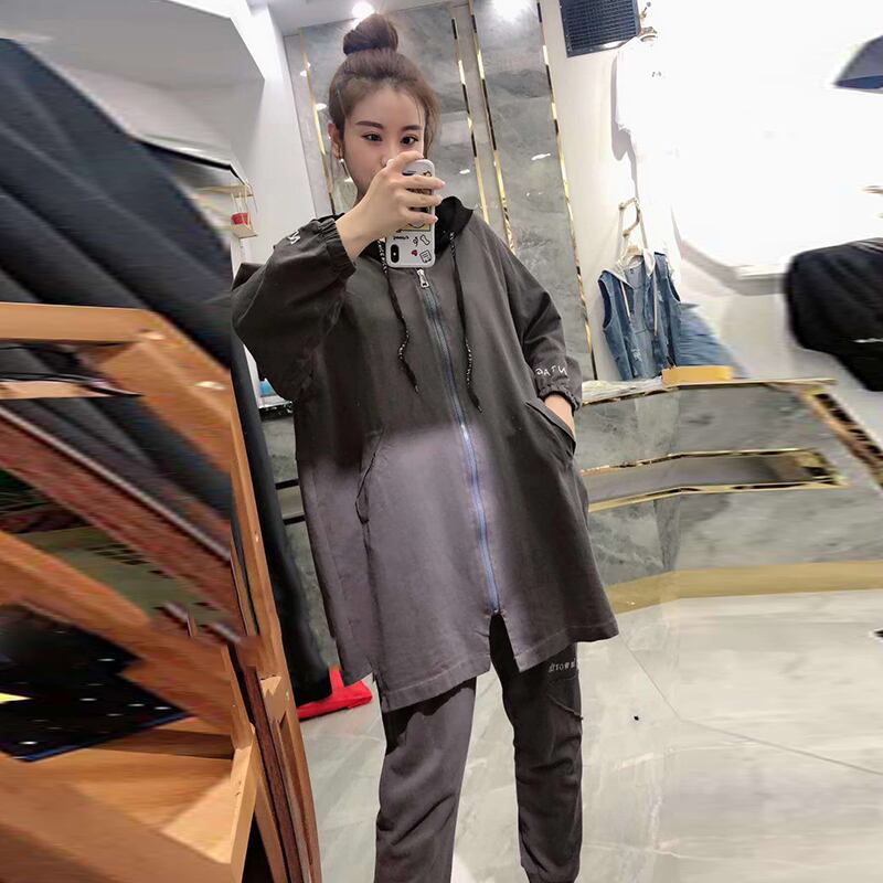 プラスサイズブラウスレディースファットmmルーズアウターフード付きカーディガン秋長袖ミドル丈ジャケット2020ニューカジュアル ミックスインファッション64779728232