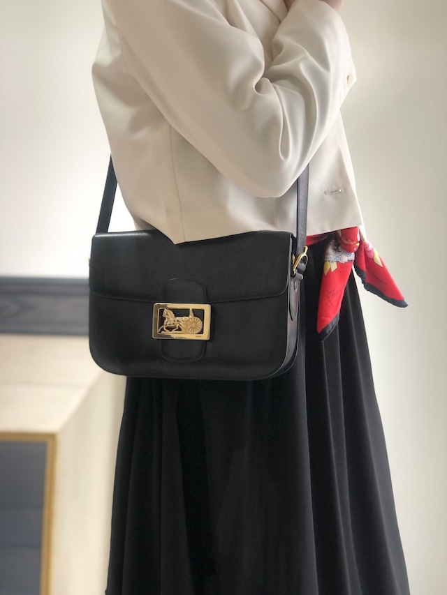 CELINE セリーヌ ショルダーバッグ ブラック 馬車 ホースキャリッジ レザー クロスボディ vintage ヴィンテージ オールド mimnwz