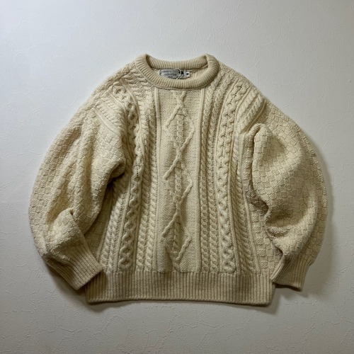 IRELAND country collection　フィッシャーマン　ウール　アランニット　セーター　ホワイト　M 古着