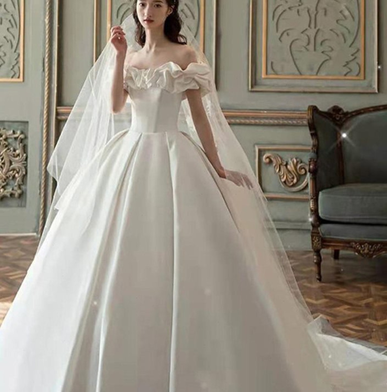 高品質 ウェディングドレス フランス サテン サスペンダー 花嫁 ドレス  