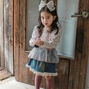 秋VネックレースTシャツ2色