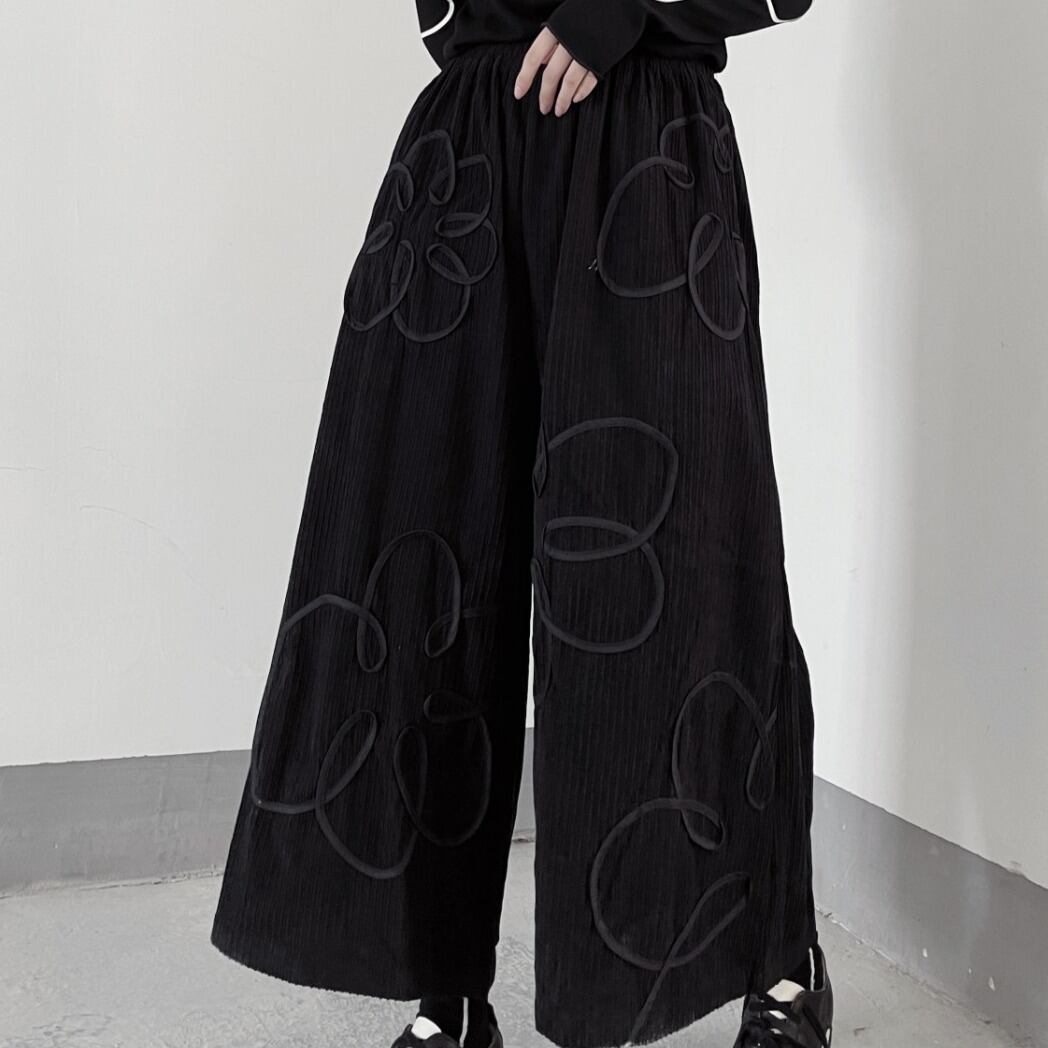 Embroidered Corduroy Wide Leg Pants S108