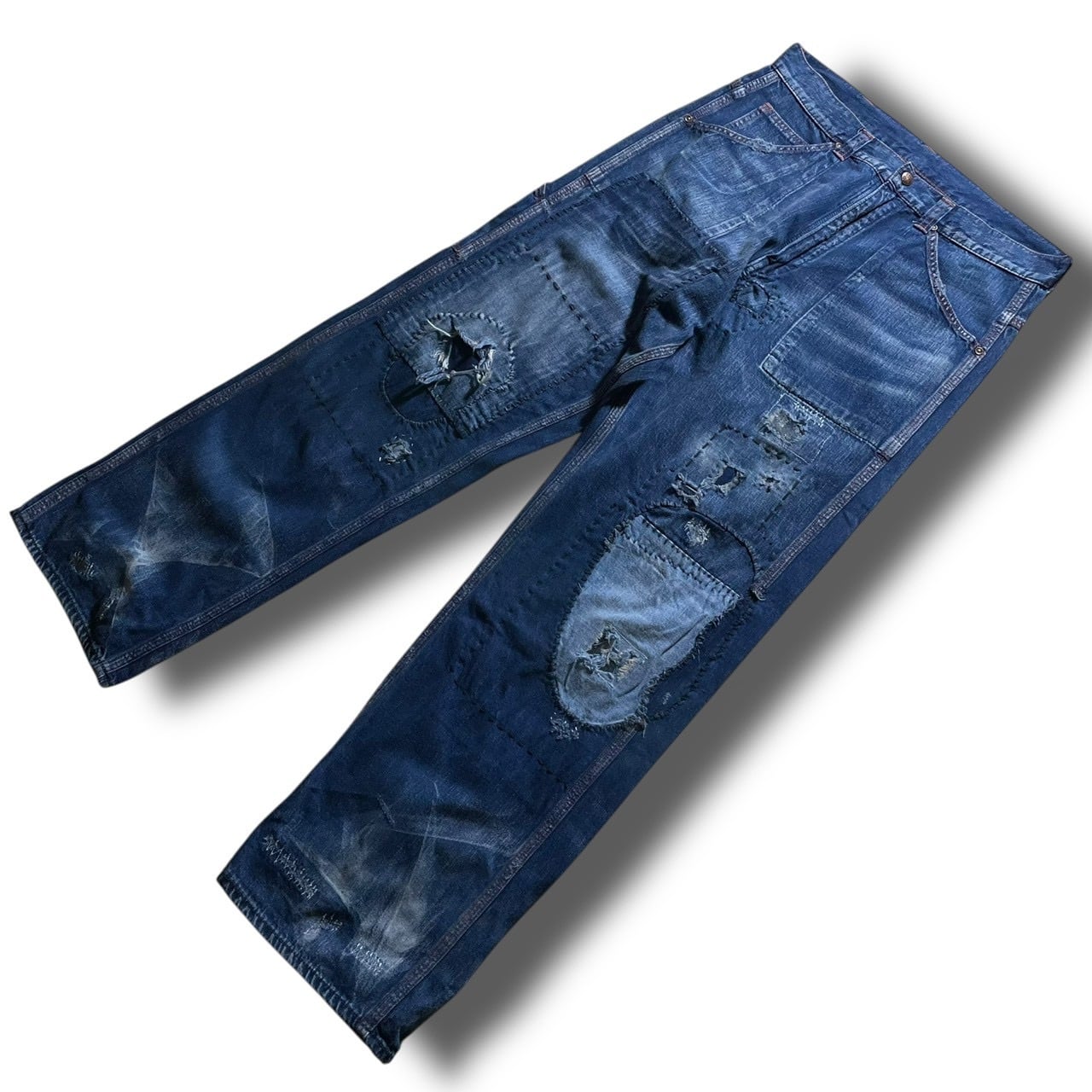 定価4.6万 BLUE BLUE レッドステッチWARDリメイクペインターパンツ 定価4.6万 雰囲気抜群 BLUE BLUE JAPAN レッドステッチWARDリメイク