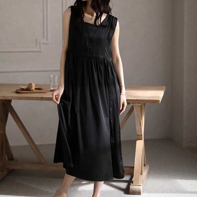 【訳ありSALE】【M-XL】front ribbon square-neck sleeveless roomwear p1153