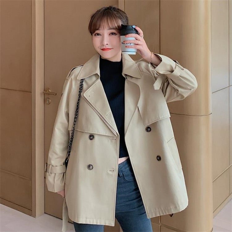 元気少女の衣装 ダブルボタン 短いスタイル ゆったりする トレンチコート ジャケット