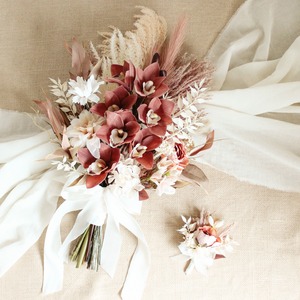 【再販:ご予約品】Terracotta cymbidium Bouquet＆Boutonniere