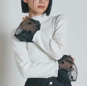 2color / ドットシアースリーブプルオーバー