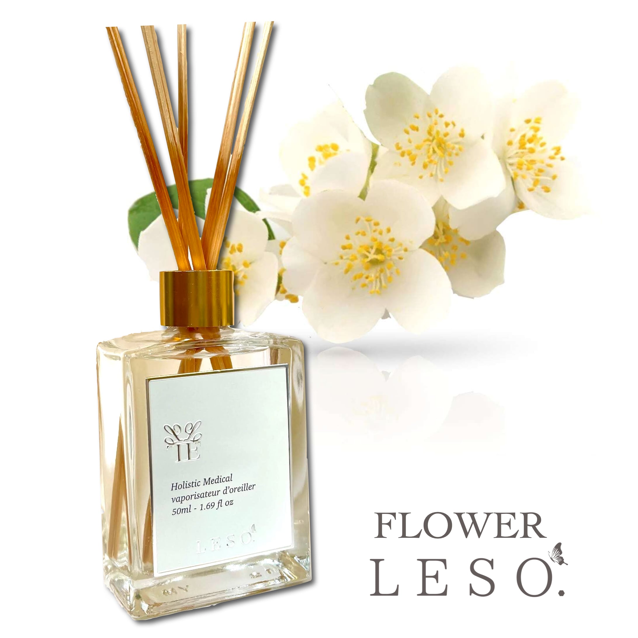 本物の花の香り【 ジャスミン 】 天然 茉莉花 アブソリュート リード ディフューザー 50ml フレグランス <フラワー レソット.> 枕 国産 消臭 寝具 空間 ベッド 睡眠 おやすみ ルーム 誕生 母 日 中元 歳暮 プレゼント デー leso.