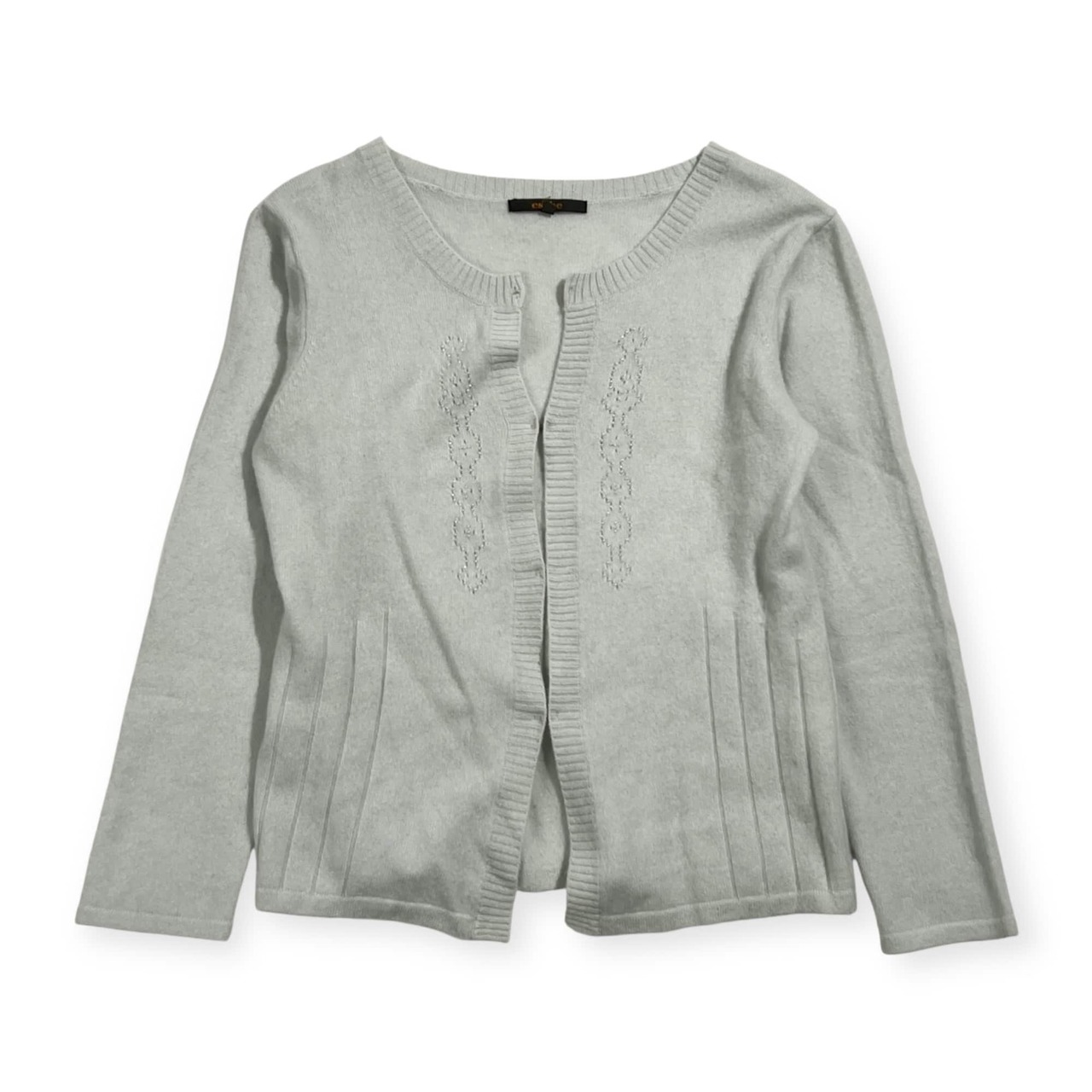 カシミヤ100% esche エッシュ ビーズ デザイン ニット カーディガン 42/ライトブルー系 レディース