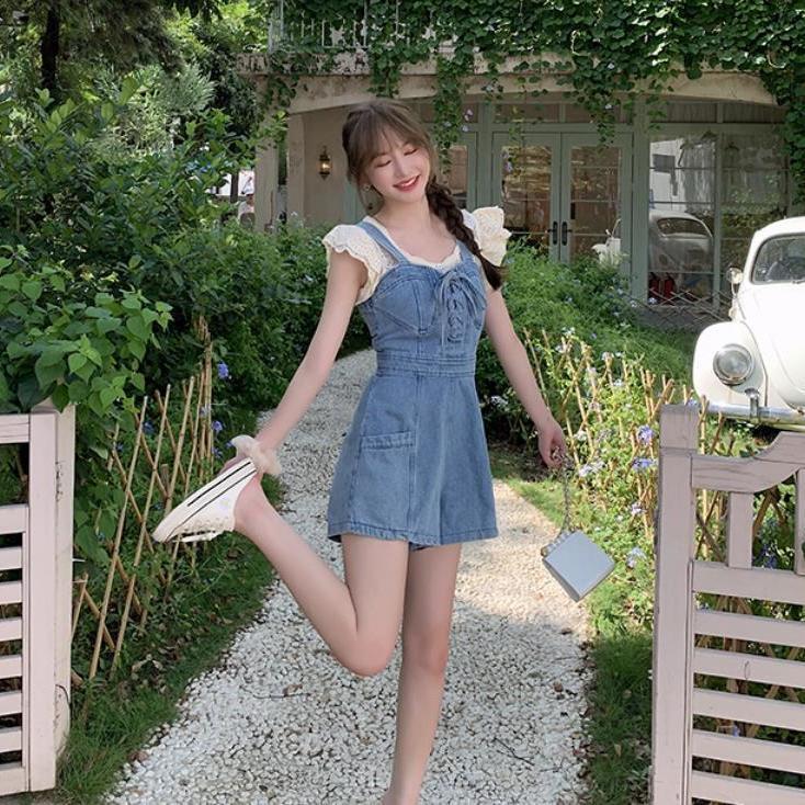 bottoms】デニムサロペットショートパンツ M22423 | nanastyle