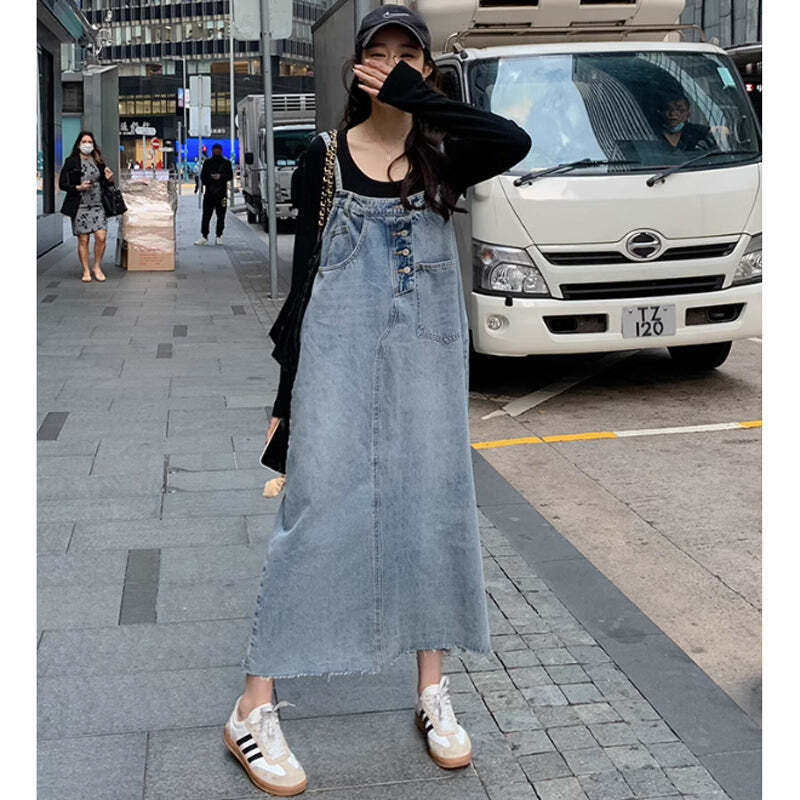 リメイク風デニムサロペットスカート | crossU 