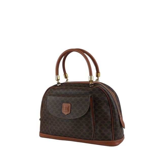 CELINE セリーヌ マカダム ハンドバッグ ブラウン ブラゾン型押し PVC レザー vintage ヴィンテージ オールド sw7bj6