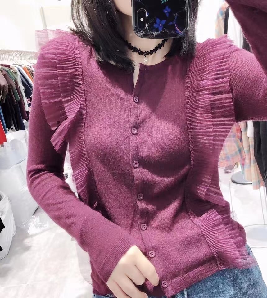 プリーツレース　クルーネックカーディガン　AJ111-026