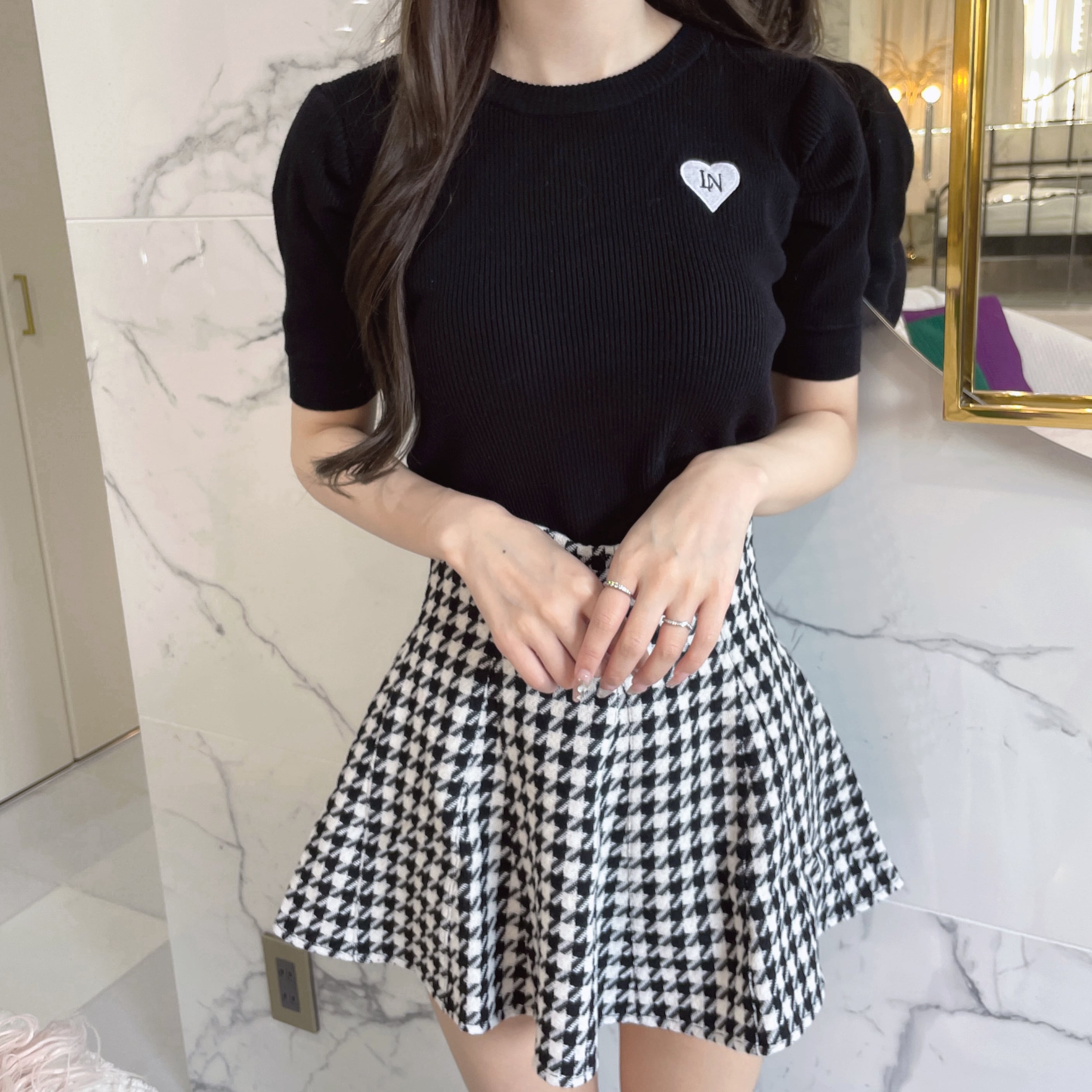 Lumignon original ♥ houndstooth high waist skirt【ブラック】 | selectshop  Lumignon powered by BASE