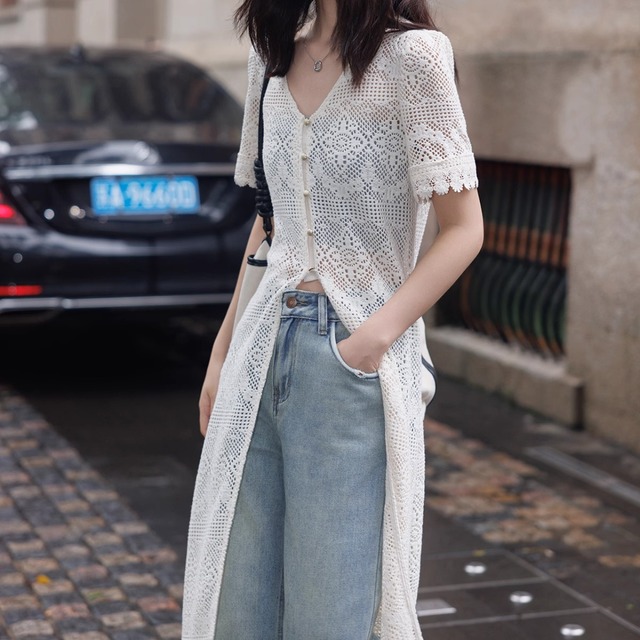 front button crochet lace dress L0325