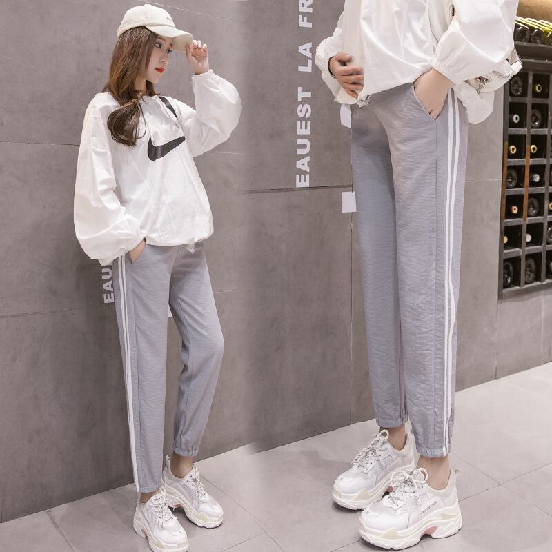 【新作】【送料無料】 マタニティ服スポーツスタイルサイドストリップマタニティレギンスプラスサイズ服妊娠中の女性弾性ウエストパンツ エラスティック 伸縮 大きめサイズ AL expec346247906006