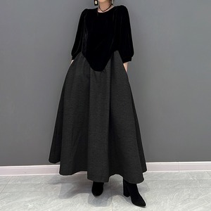 ROUND NECK 3/4 SLEEVES CONTRAST LONG DRESS 1color M-6051