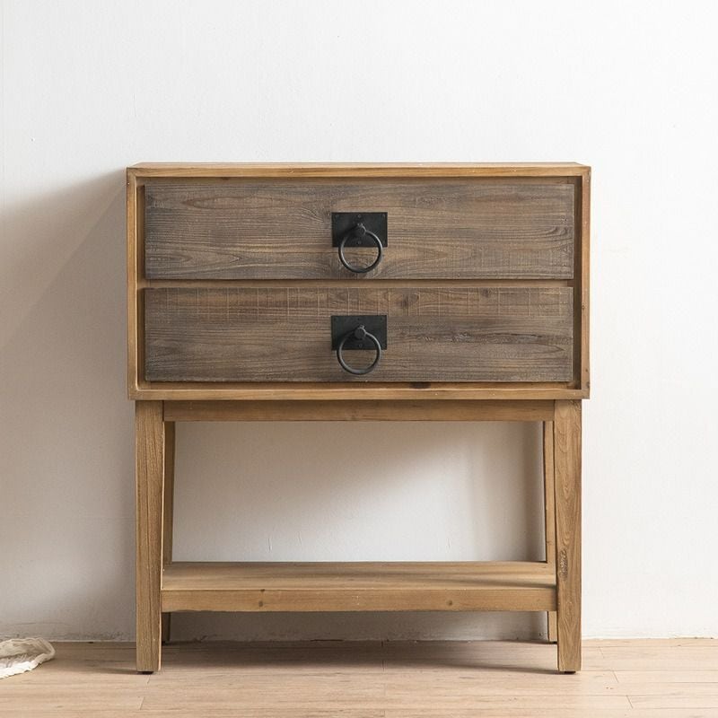 無垢材 引き出し2個 収納 キャビネット レトロ調 カントリー 北欧