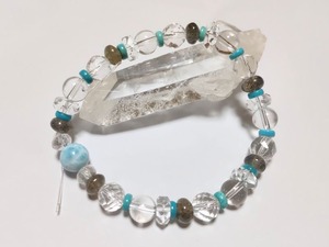 ∞AAAラリマー、本ターコイズ、ラブラドライトのデザインブレスレット