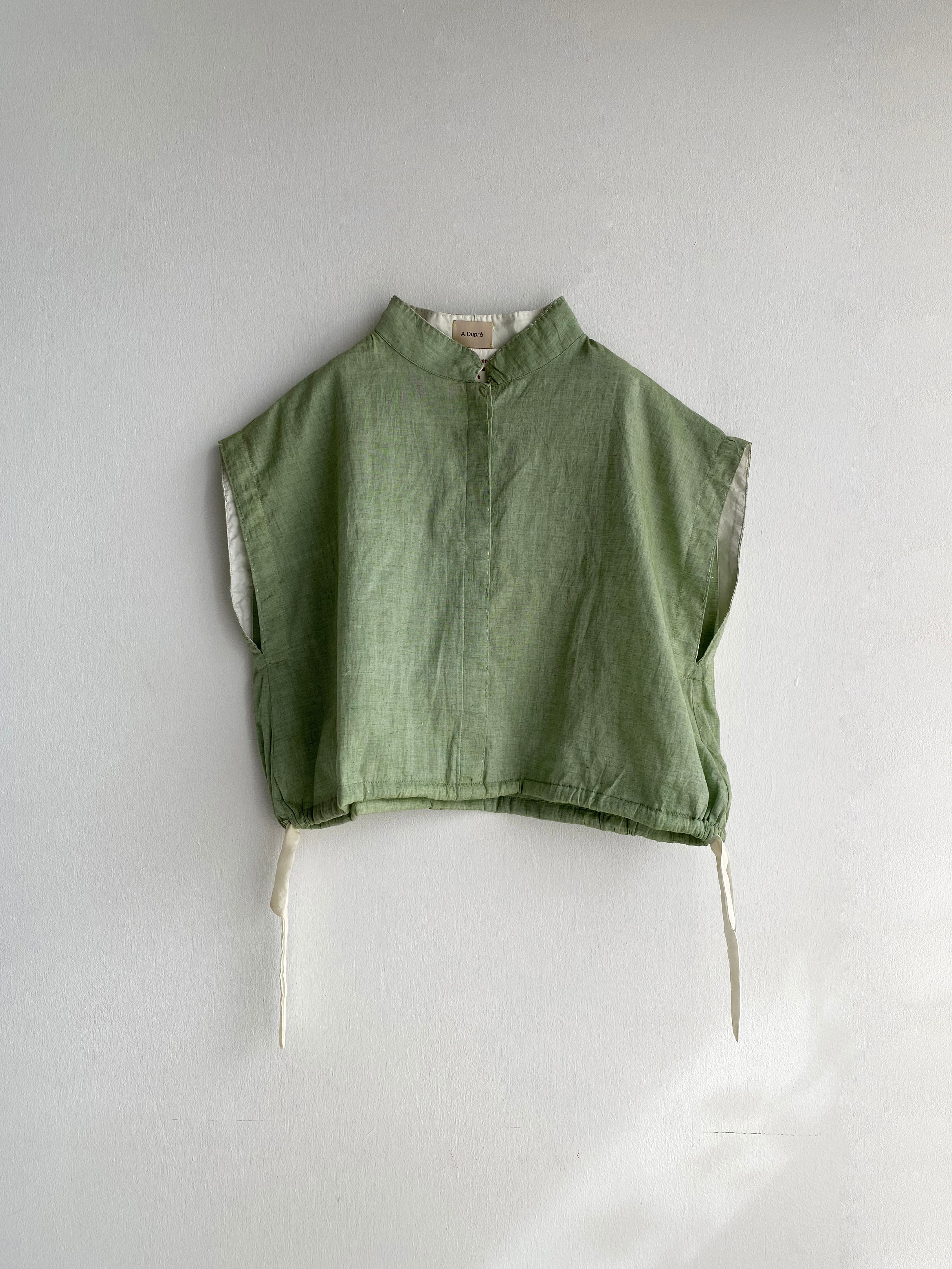 Frenchsleeve string short length top "tea green " khadi cotton