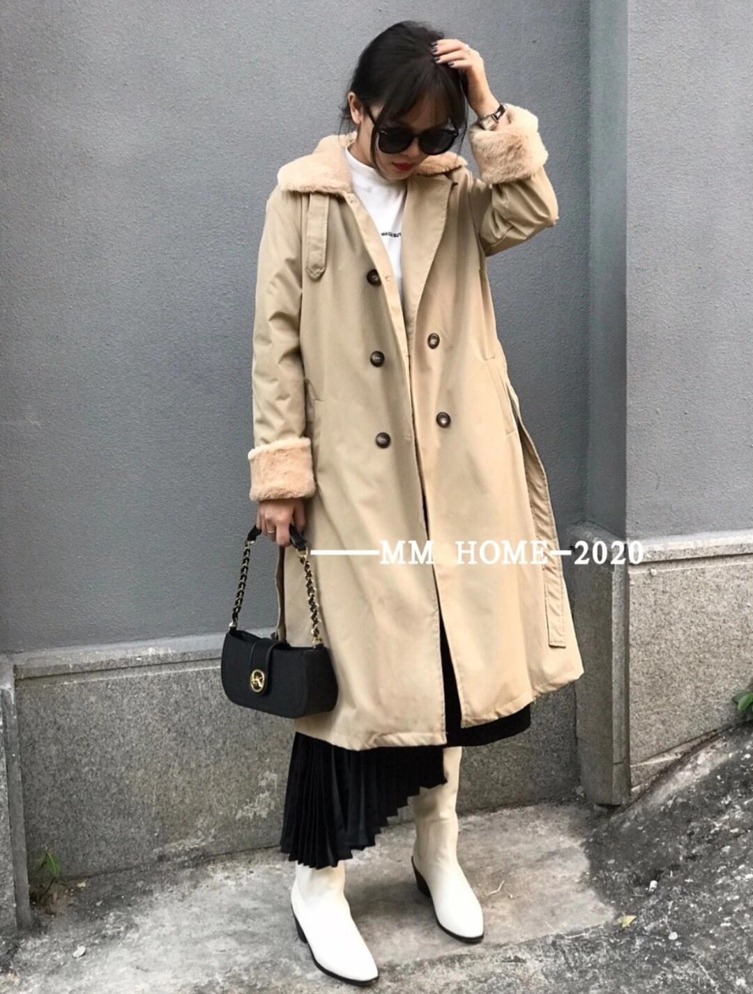 ファー付きロングコート　AJ42441-951