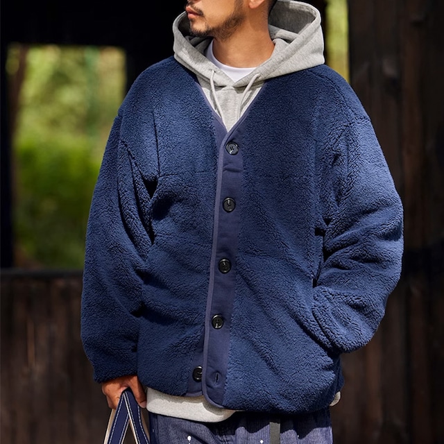 ★COLLARLESS POLAR FLEECE COTTON JACKET A0514