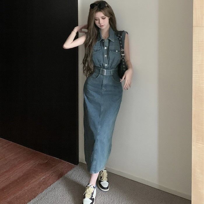 デニムワンピース ノースリーブ 韓国 ファッション レディース デニムワンピース ノースリーブ 韓国 ファッション レディース