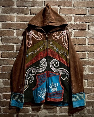 【Caka act3】Multiple Coloring Patchwork Design Loose Zip Up Hoodie