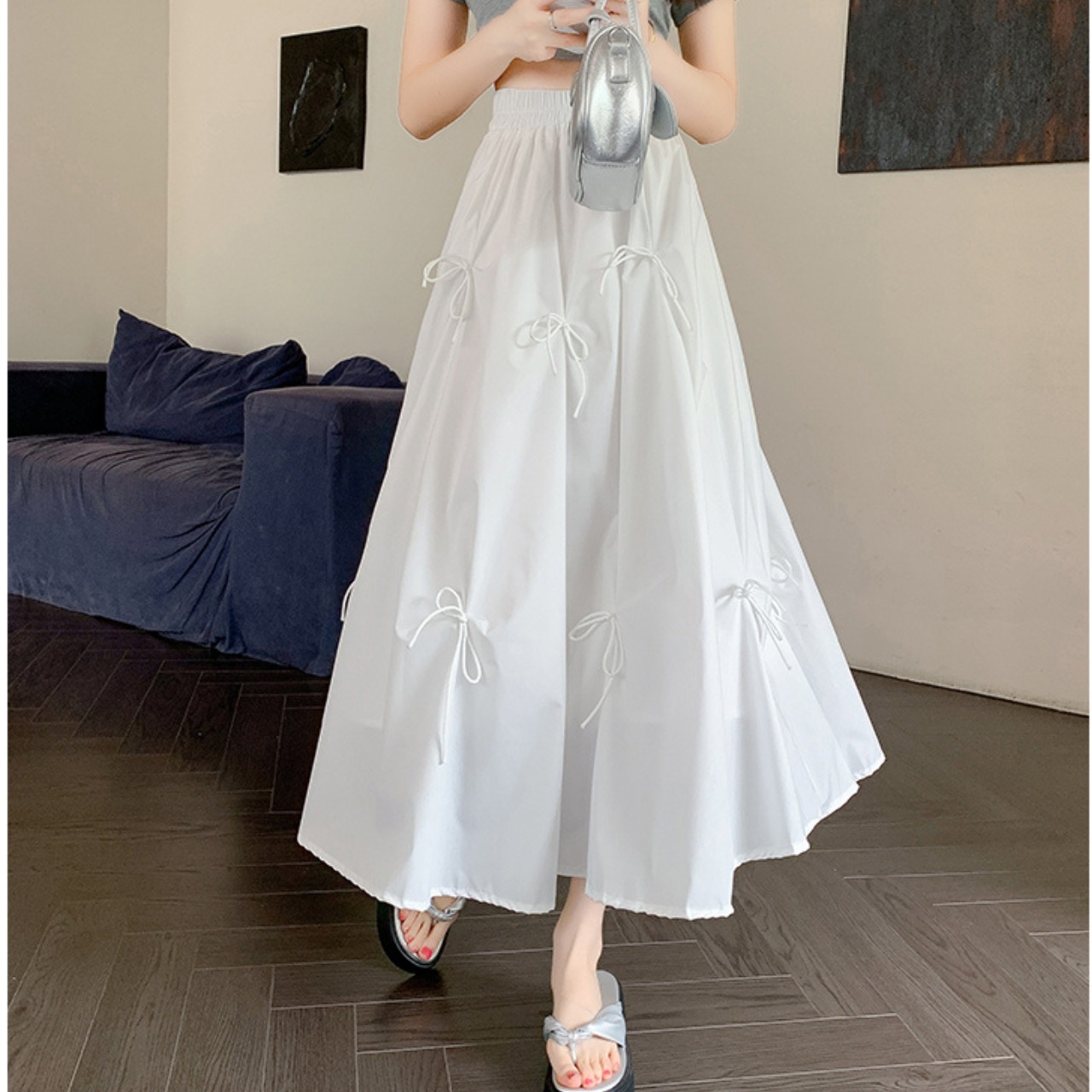 リボン フレア ロング スカート 10295