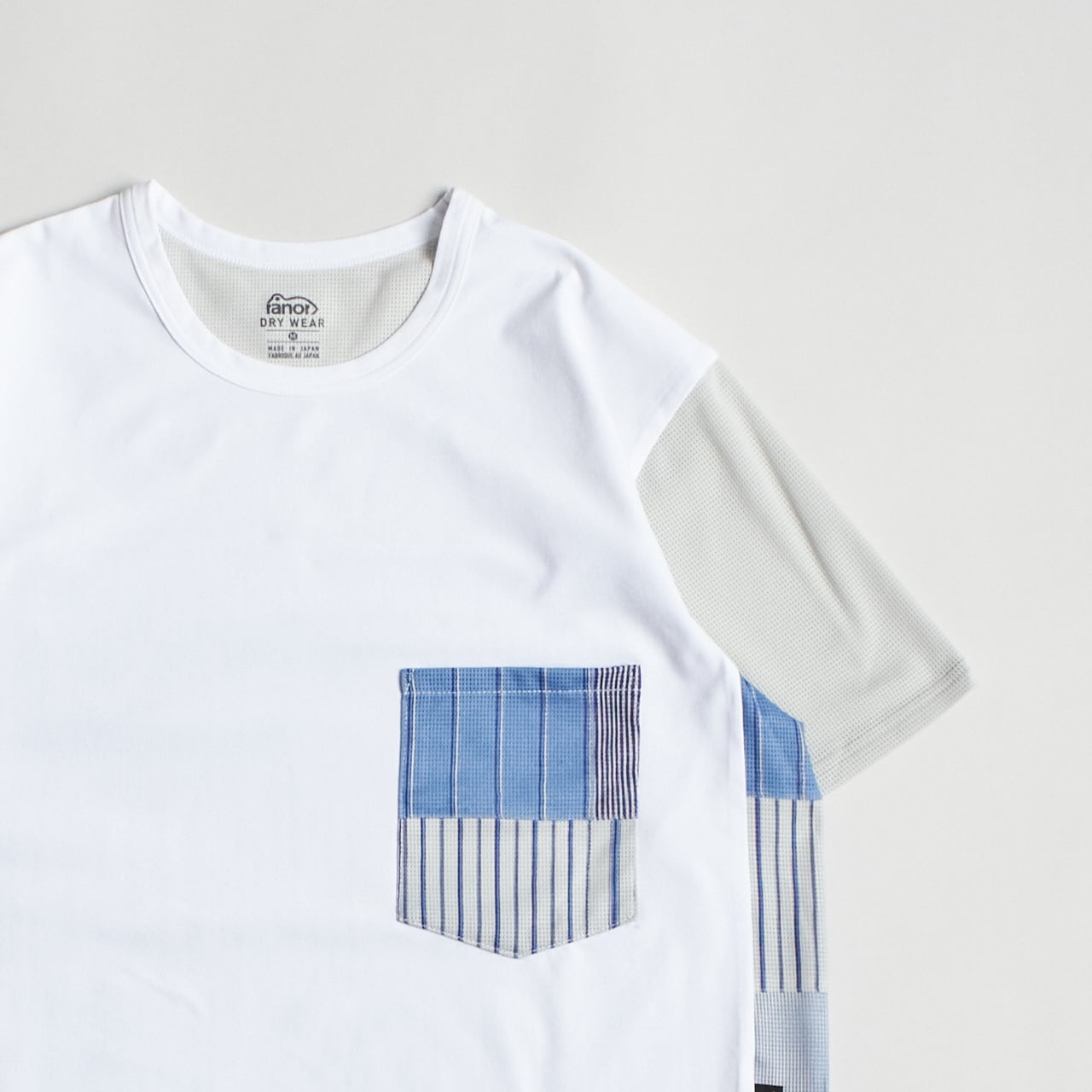 ranor（ラナー）STRIPE PW T - BLUE ストライプパッチワークTシャツ