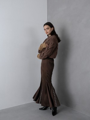 flower combi satin skirt（brown）