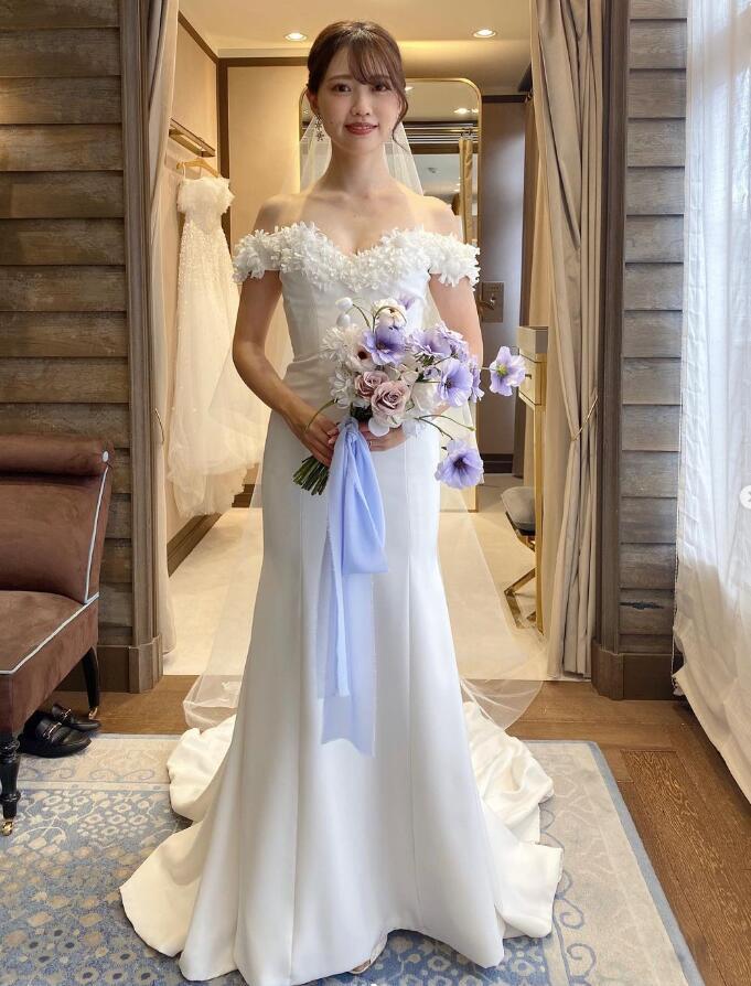 パーティードレス オフショルダー マーメイドライン リボン クレープ  