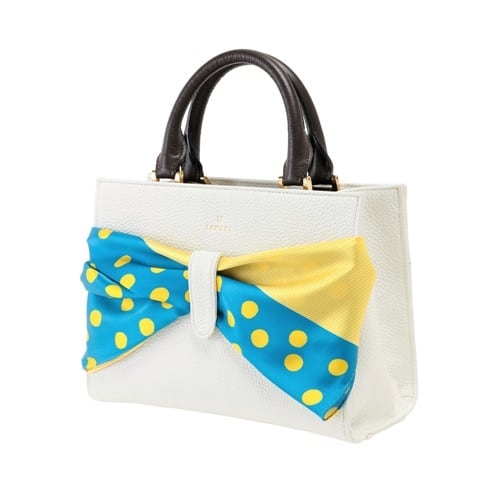 ZAWAZA オリジナルバッグ ＜結～Yui～＞ バッグ　：オフホワイト スカーフ：青（不揃い水玉）×黄（万筋）