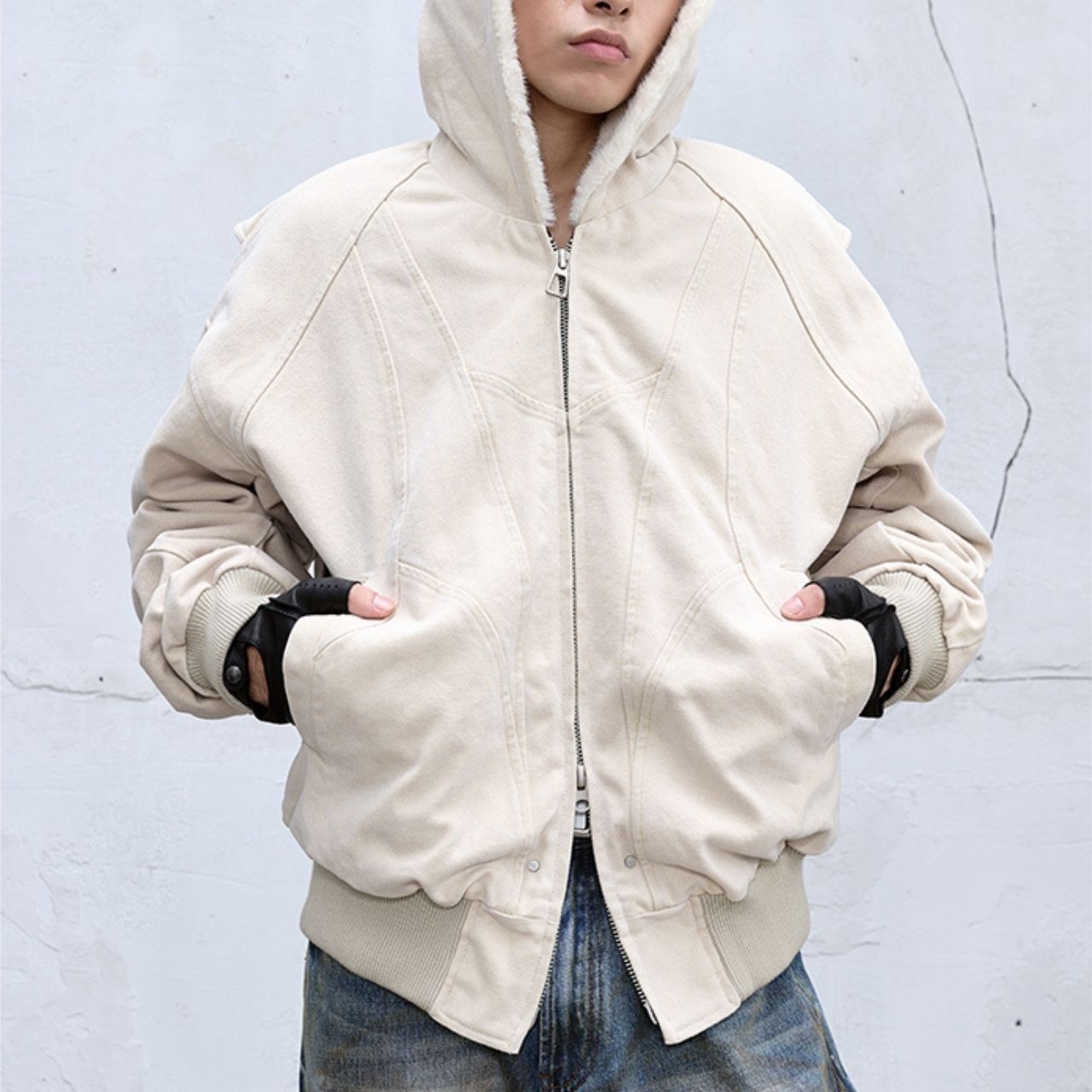 フェイクファーライナーキャンバスウォッシュドブルゾン　1033