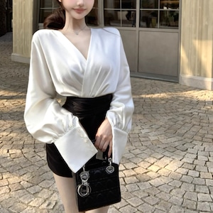 バイカラーウエストリボンカシュクールブラウス ・72280