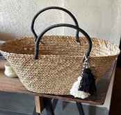 水草編みフリンジ付きカゴ バッグ