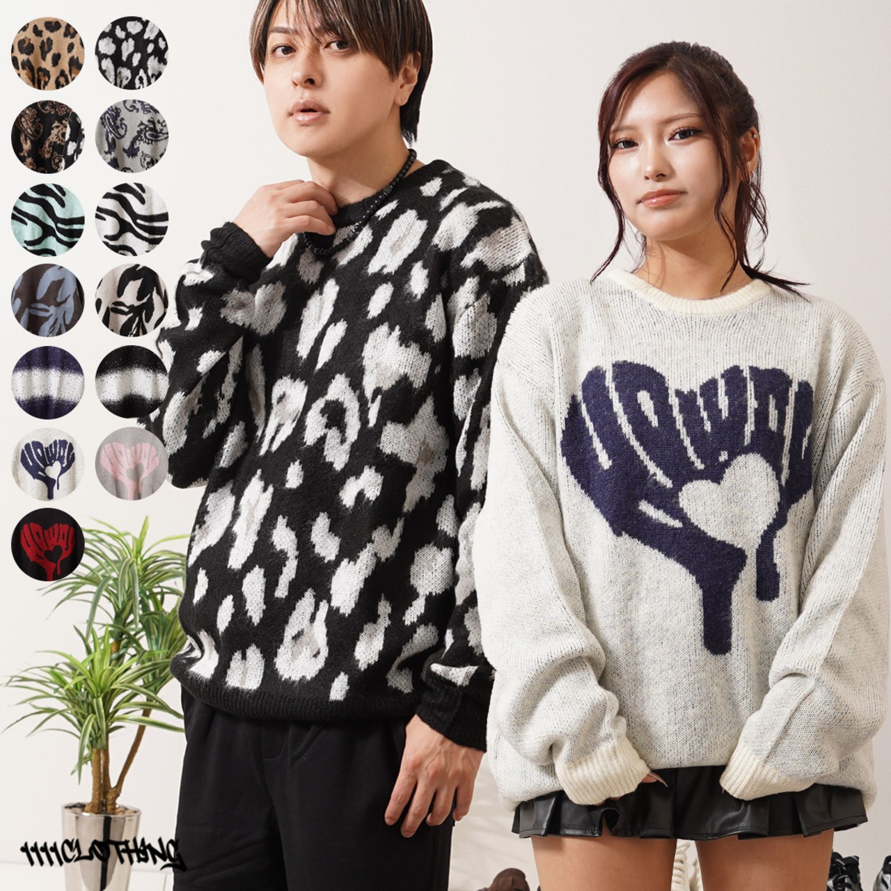 ◆モヘアライク 総柄クルーネックニット◆ng-52624