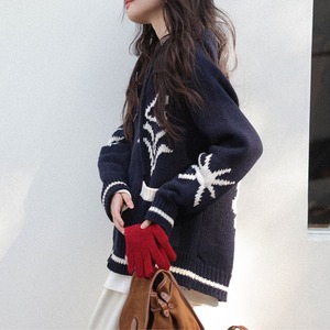 zip-up knit hoodie　J00388