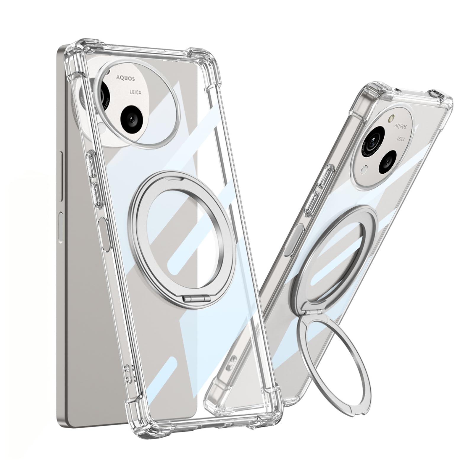 兼容 AQUOS R10 対応 ケース 携帯リング スタンド 透明 薄型 Magsafe対応