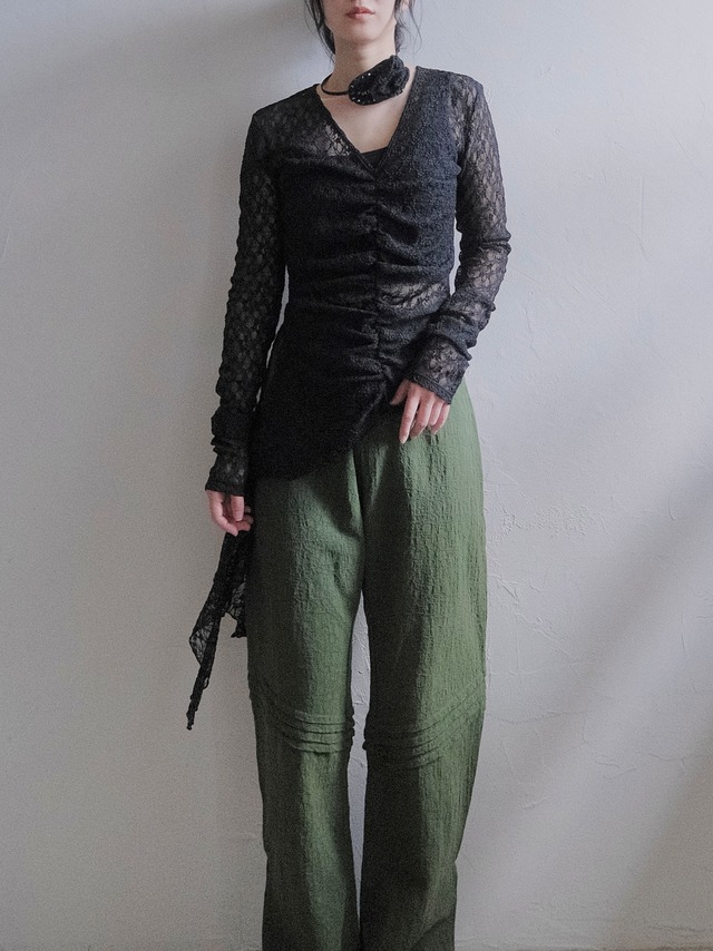 Lace Gathered Top / BLACK