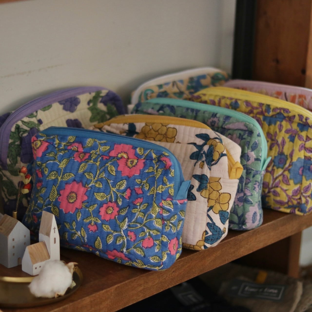 shesay ブロックプリント キルティングポーチ ベインフラワー | Zakka