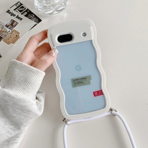 【在庫処分】Pixel 7A かわいい クリアケース 波状フレームクリア ストラップ ショルダー 耐衝撃 グーグル ピクセル7A 6.1インチカバー 肩掛け 斜めかけ 縄掛けケースウェーブ デザイン スマホカバー 韓国 可愛い 女子向け 人気 落下防止 紐付き 織りスト ネックストラップ ショルダー (Pixel 7A-ホワイト)