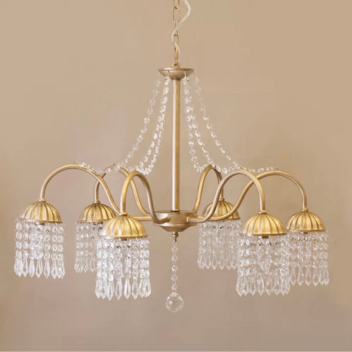 クリスタルガラス シャンデリア［LINDA リンダ（6灯）］＜E12/水雷型